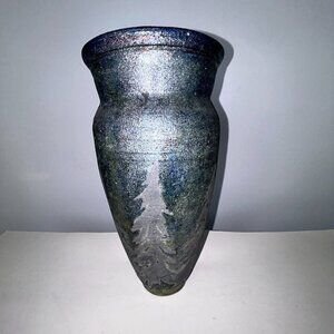 Francisco Paco Wenzel  "The Lone Trees" Tall Raku Vase Signed Black Blue Multi
